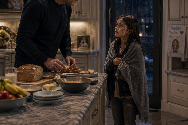 A HUNGRY POOR GIRL KNOCKED ON A MANSION DOOR FOR BREAD… THEN A BILLIONAIRE SAW HER FACE