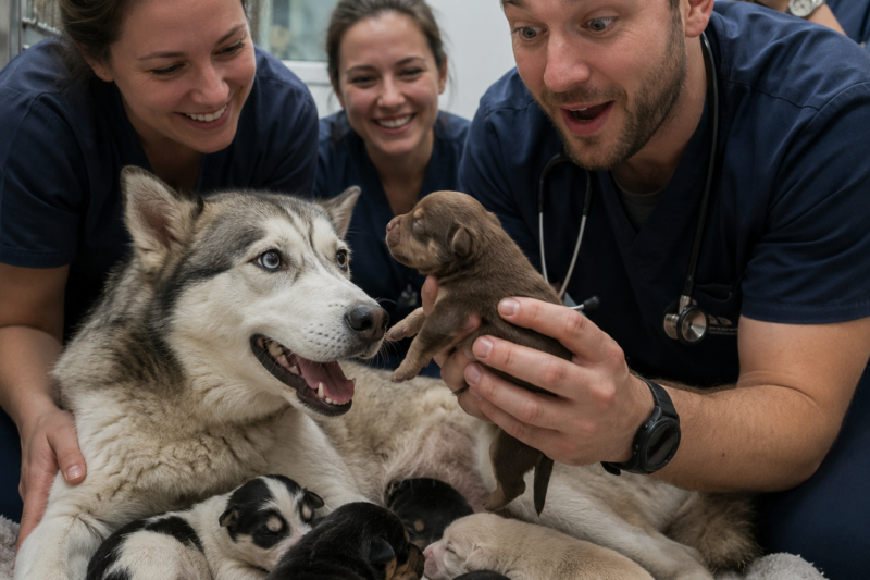 They Found a Pregnant Husky Dying Beneath a Trailer—Then Her First Newborn Made the Vet Go Silent