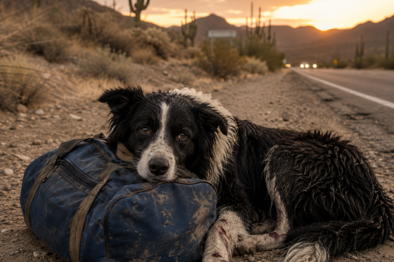 A Border Collie Guarded An Old Blue Duffel Bag On A Desert Highway For Weeks—When I Opened It, I Finally Understood Why