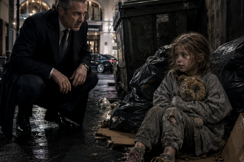 BILLIONAIRE FINDS POOR GIRL SLEEPING IN TRASH—HER STORY BRINGS HIM TO HIS KNEES