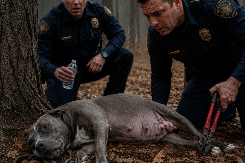 When the Officers Cut Her Chain, the Pregnant Pit Bull Finally Lay Down—Then Labor Began
