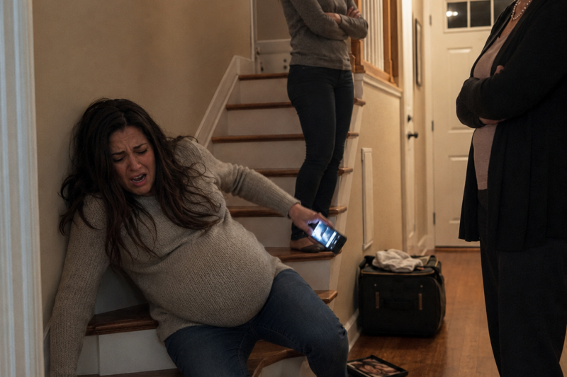 My sister shoved me down the staircase when I was eight months pregnant. “Say sorry for upsetting her,” my mother ordered while I was bleeding. “You know how much pressure she’s under because of the divorce.” I apologized. Then I placed a single phone call. They had no clue what I was going to do next…