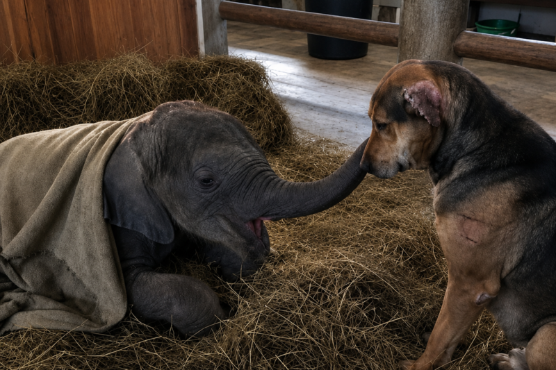 The Blind Baby Elephant Had Two Weeks to Live—Then a Scarred Rescue Dog Walked Into His Pen