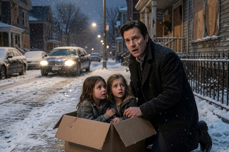 A BILLIONAIRE RESCUES FREEZING TWIN GIRLS FROM A CARDBOARD BOX—THEN A MYSTERIOUS LIMO ARRIVES