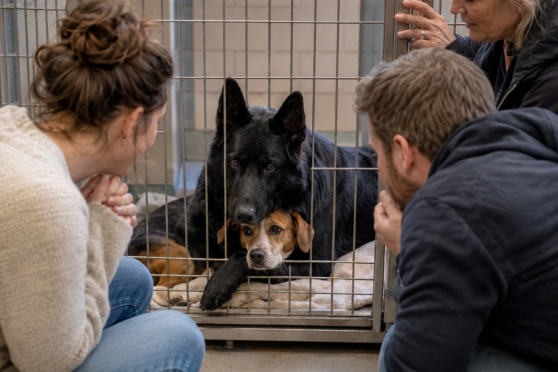 WE CAME TO ADOPT ONE DOG — BUT THE SHELTER MANAGER WARNED US NEVER TO SEPARATE THE BLACK SHEPHERD FROM THE LITTLE HOUND