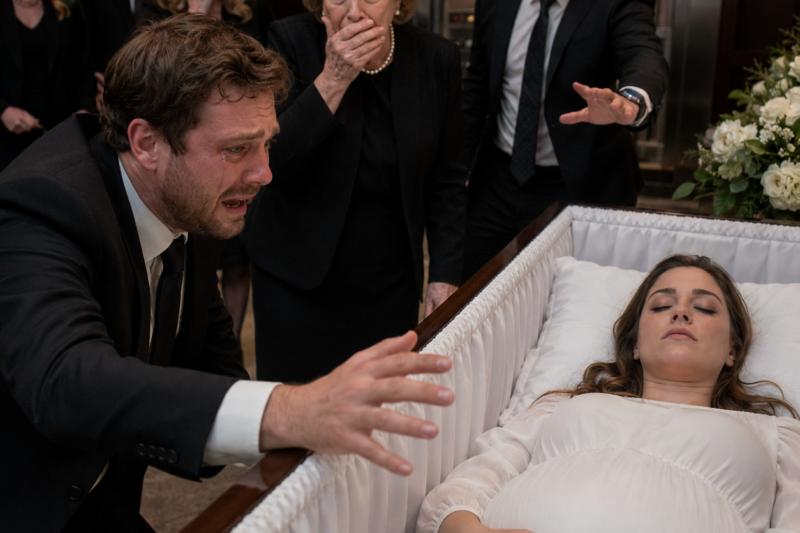 They were seconds away from cremating my pregnant wife when I begged, “Open the coffin… just once.” Everyone looked at me like I had lost my mind—until something moved beneath her dress. My mother-in-law’s face drained of color. My brother-in-law immediately snapped, “Close it now.” But it was already too late. I had seen enough to understand the horrifying truth.