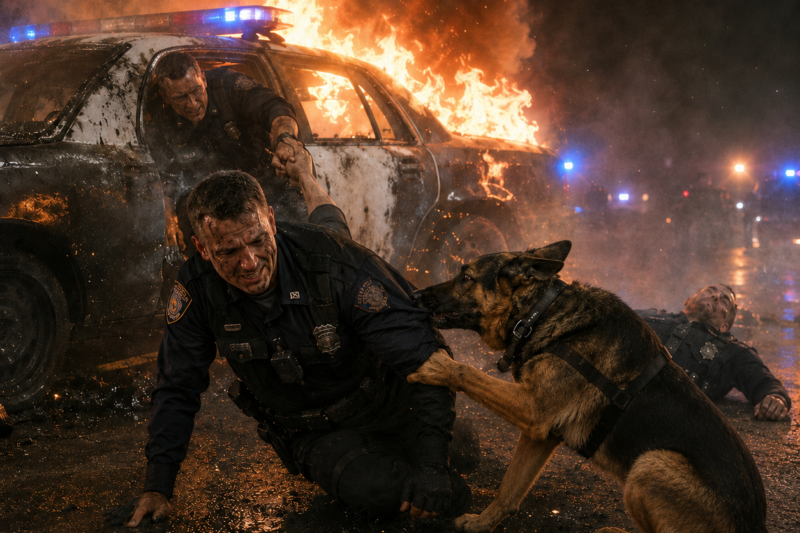 PART2: THREE OFFICERS WERE LEFT TO DIE IN A BURNING CAR — BUT A K9 DOG REFUSED TO GIVE UP