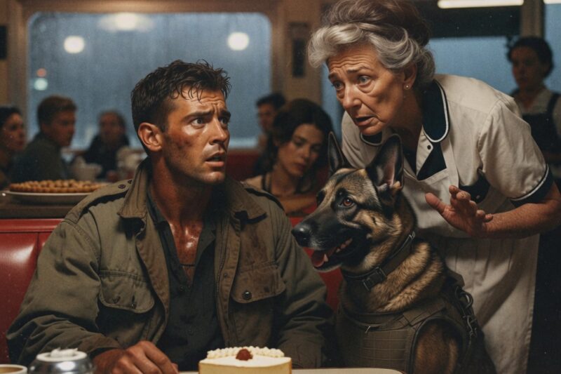 AN OLD WAITRESS WARNED A MARINE, “SHE POISONED YOUR CAKE.” HIS K9 DIDN’T BARK—HE JUST STOOD BETWEEN THE TABLE AND THE WOMAN HE LOVED. TWENTY MINUTES LATER, THE WHOLE RESTAURANT WATCHED HER SECRET TURN AGAINST HER.