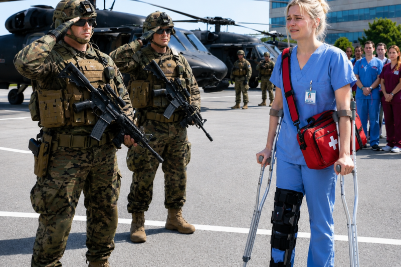 PART2: THEY TOLD THE LIMPING NURSE TO STAY BACK — UNTIL FOUR MARINE HELICOPTERS LANDED DEMANDING “ANGEL SIX”