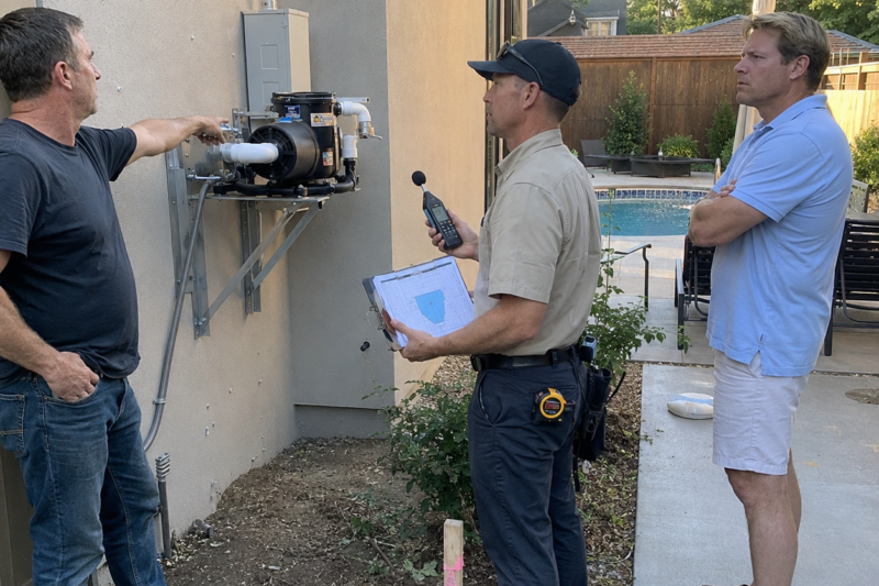 MY NEIGHBOR BUILT HIS POOL PUMP ON MY PROPERTY WHILE I WAS OUT OF TOWN. WHEN I ASKED WHY HIS MACHINE WAS BOLTED TO MY WALL, HE TOLD ME, “RELAX, IT’S JUST A PUMP.” THEN THE INSPECTOR SHOWED UP WITH A DECIBEL METER, A PARCEL MAP, AND THE ONE SENTENCE THAT MADE HIS WHOLE BACKYARD PROJECT FALL APART.