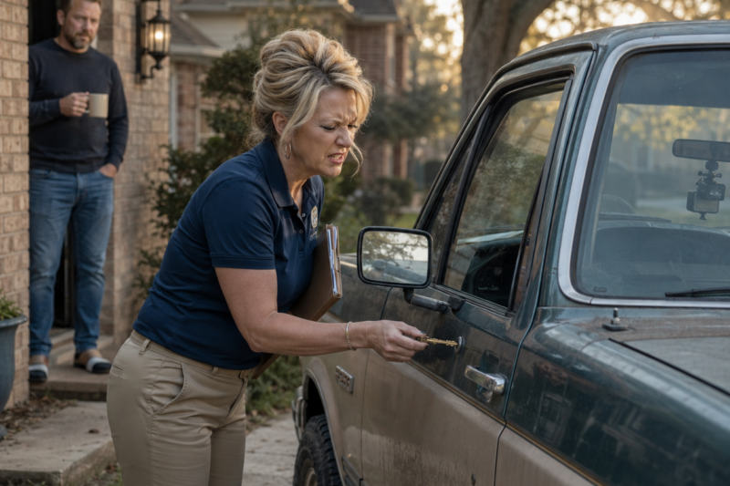 THE HOA KAREN CALLED 911 WHEN HER “MASTER KEY” FAILED ON MY TRUCK—THEN FROZE WHEN SHE LEARNED I WAS THE SHERIFF