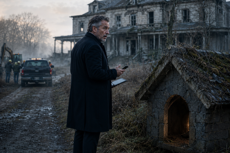 BILLIONAIRE DAD BUYS AN OLD MANSION TO DEMOLISH IT—THEN HE HEARS A VOICE INSIDE THE DOGHOUSE