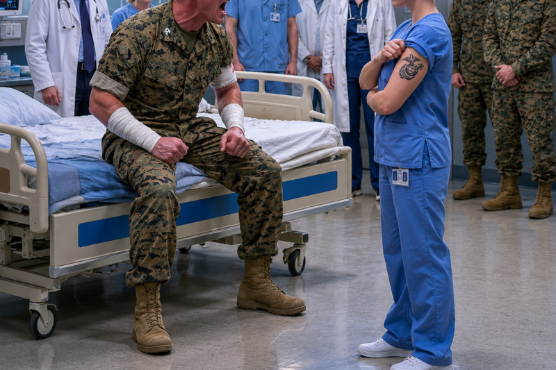 The Marine Commander Demanded a Different Nurse and Called Her a Soft Civilian, until she rolled up her sleeve and showed the 3/5 Darkhorse tattoo.