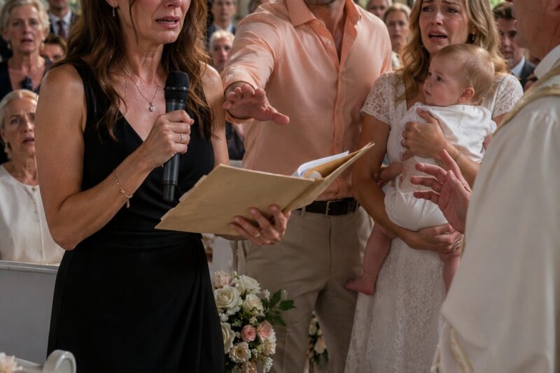 My husband told me he had to attend a client’s baby baptism, but when I followed him to an estate outside Asheville, I saw my cousin holding the baby in her arms. Then the priest smiled warmly and said, “Now we invite the child’s father to step forward.” And Ethan—my husband—walked toward the altar in a peach-colored shirt I had never seen before.