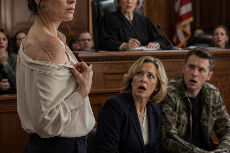 My family hauled me into court, accusing me of pretending to be a veteran. “She never served in the military. She invented all of it to steal her grandfather’s money,” my mother hissed under oath. I didn’t respond. I only kept my eyes on the judge. But when I raised my shirt and exposed the wound on my shoulder, everyone in the courtroom was utterly stunned. A punishment they never saw coming…