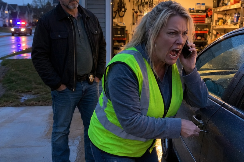 KAREN ASHFORD CALLED 911 BECAUSE HER “MASTER KEY” WOULDN’T OPEN MY CAR. SHE STOOD IN MY DRIVEWAY WEARING A NEON SAFETY VEST, SCREAMING THAT MY LOCKS HAD BEEN ILLEGALLY MODIFIED. SHE DIDN’T KNOW THE MAN WATCHING HER TRY TO BREAK INTO THAT CAR WAS A U.S. MARSHAL.