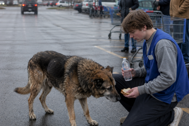 HE OPENED THE CAR DOOR.  THE OLD DOG THOUGHT IT WAS A WALK.  THEN THE SUV DROVE AWAY.