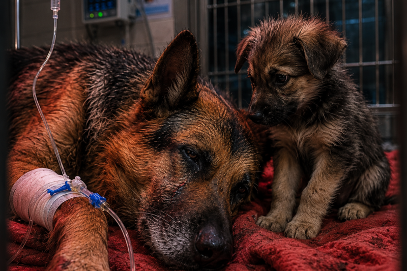 The Old German Shepherd Had One Night Left—Then A Dying Puppy Was Placed In His Cage