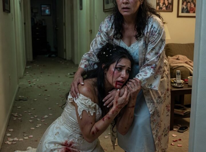My daughter knocked on my door at three in the morning wearing her wedding dress, covered in blood. Before she collapsed into my arms, she whispered, “Mom… my mother-in-law hit me because I wouldn’t sign over my condo.”