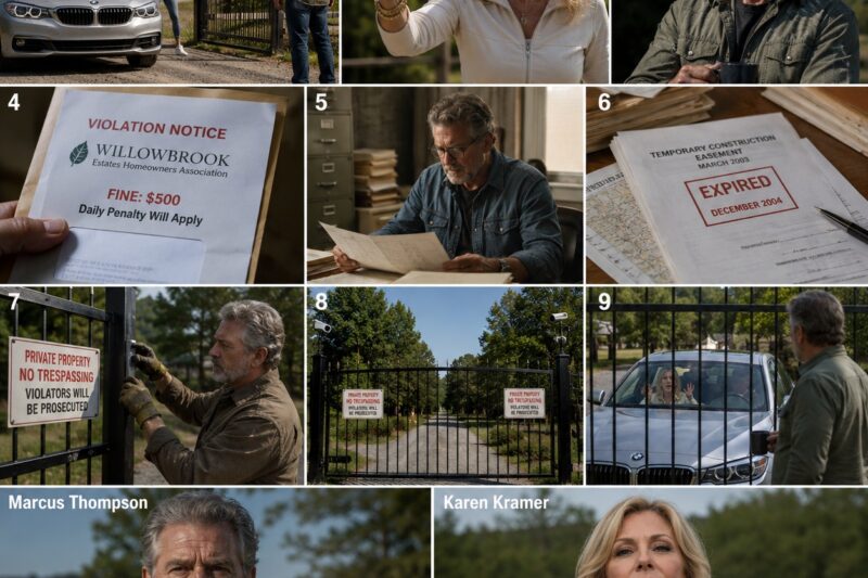 Karen was screaming at my locked steel gate like it had personally insulted her bloodline. Her silver BMW sat trapped on the wrong side of fifty acres I had bought for one reason: to end eight years of her treating my land like her private shortcut to the country club