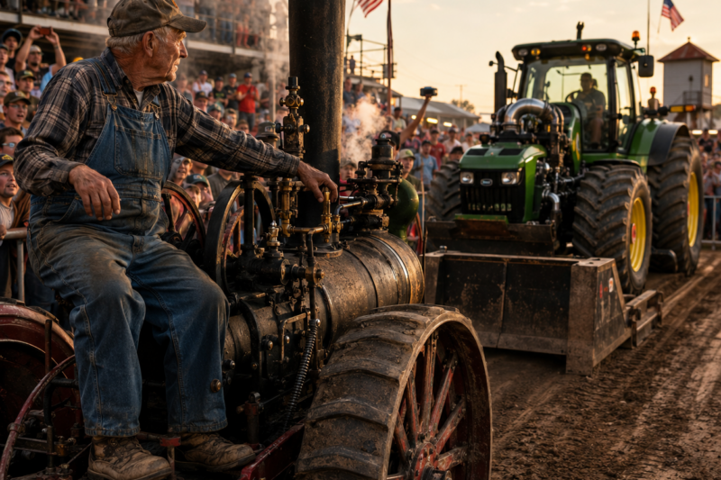 THE OLD MAN BROUGHT A 1915 STEAM TRACTOR AGAINST A 620-HORSEPOWER MACHINE — AND MADE THE WHOLE FAIRGROUND GO SILENT