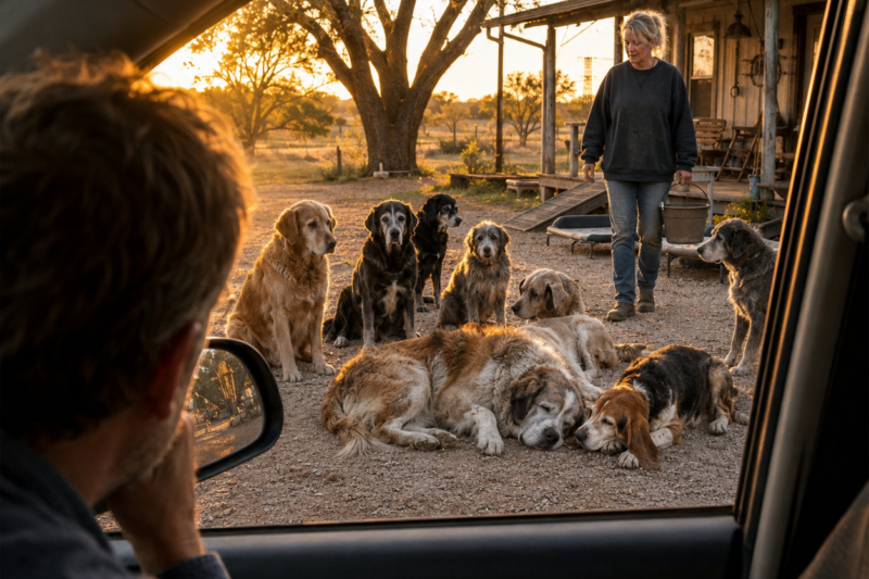 THE OLD DOG WASN’T ALONE.  ELEVEN OTHERS WERE WATCHING HIM SLEEP.  AND THE WOMAN WHO LOVED THEM ALL SAID, “LET HIM REST.”